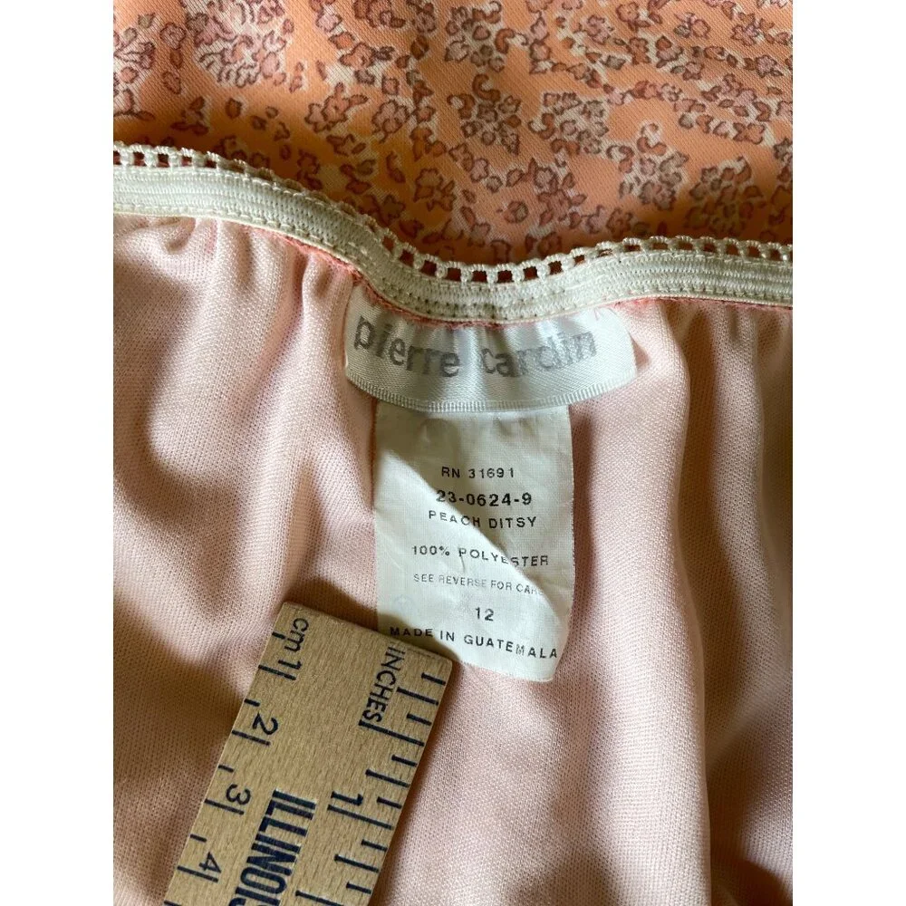 Y2K Pierre Cardin Peach Ditsy Skirt Womens 12 Peach Floral Ruffle Fairy Whimsy